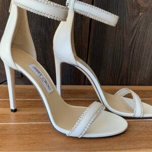 Jimmy Choo White Heels with Crystal Embellishments